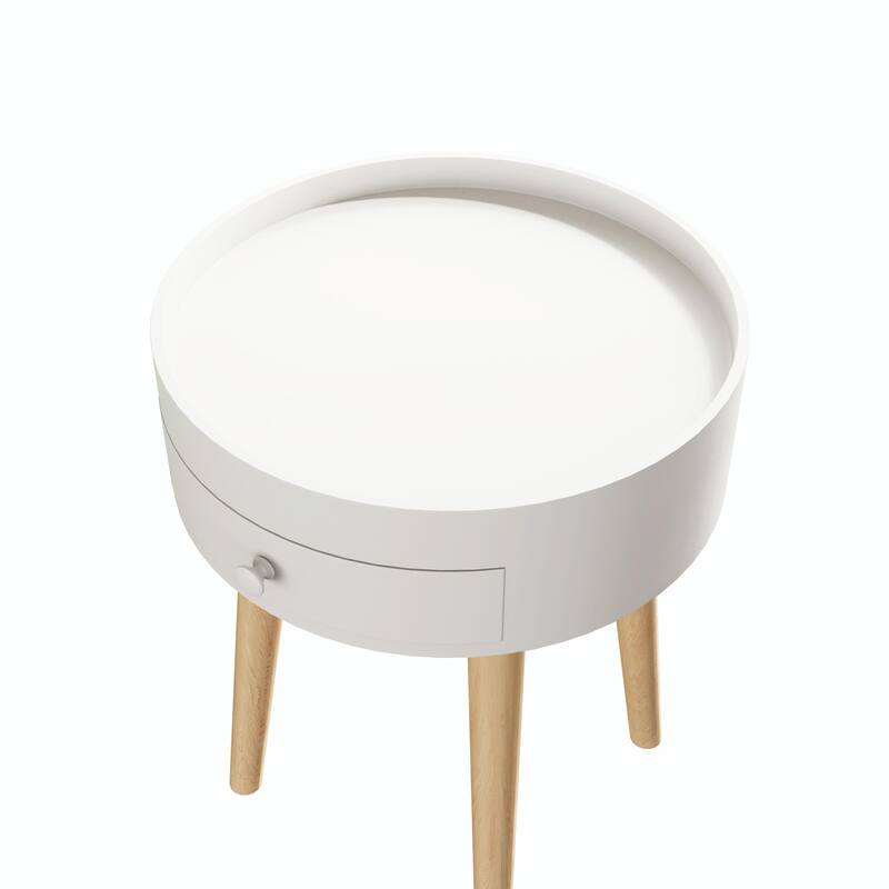 15" Round Storage Drawer Bedside Table