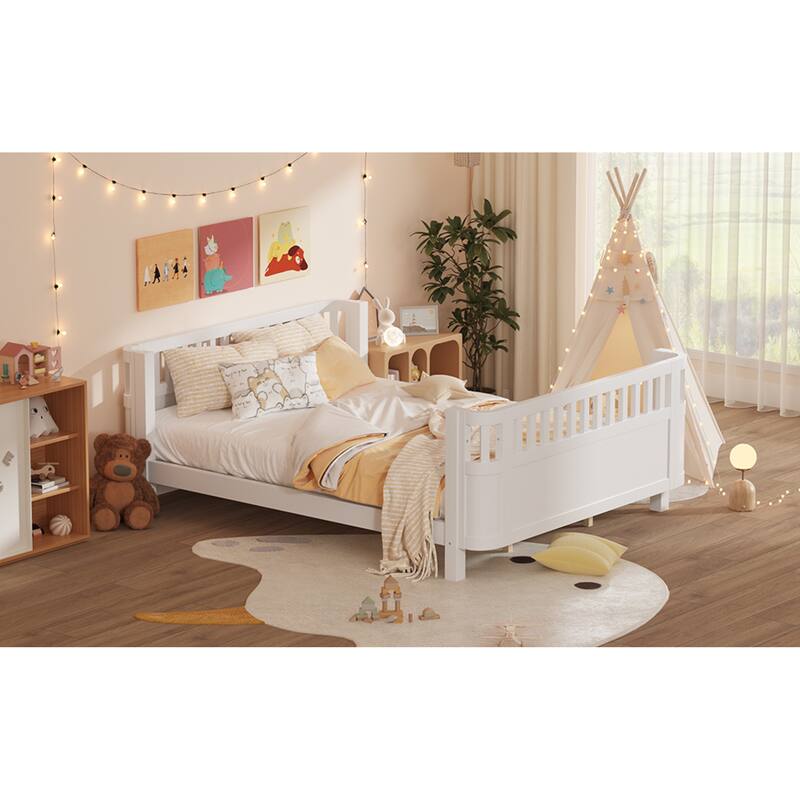 Roomfitters Queen Platform Bed, Low Profile Slatted Daybed with Wooden Frame and Removable Guardrails for Bedrooms