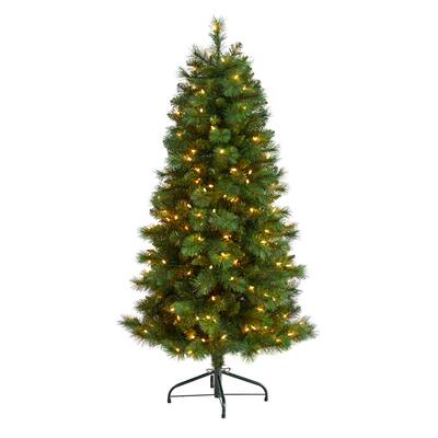 5ft. Slim Pine Artificial Christmas Tree with 200 Clear Lights & 467 Branches - Space-Saving Holiday X-Mas Glow