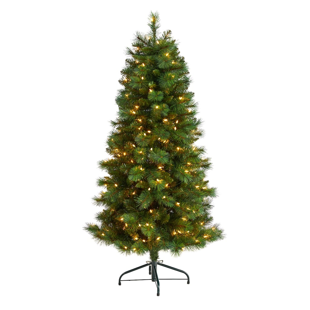 5Ft Slim Artificial Christmas Tree with Lights - Pre-Lit Holiday Decor, Realistic Pine Tree, Indoor Xmas Tree - Green - 60
