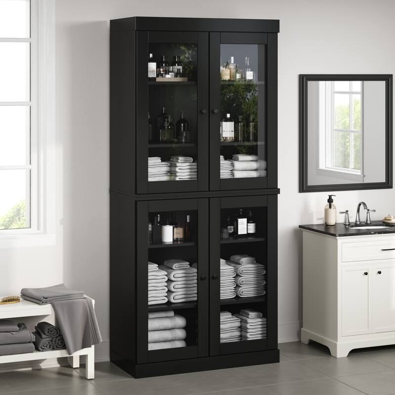 100% Solid Wood 32" Bathroom Cabinet with Optional Doors by Palace Imports - Black - 4 Doors Glass