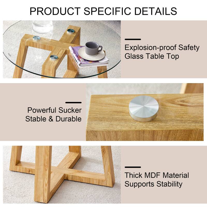 Modern Round Coffee Tables with Tempered Glass Tabletop