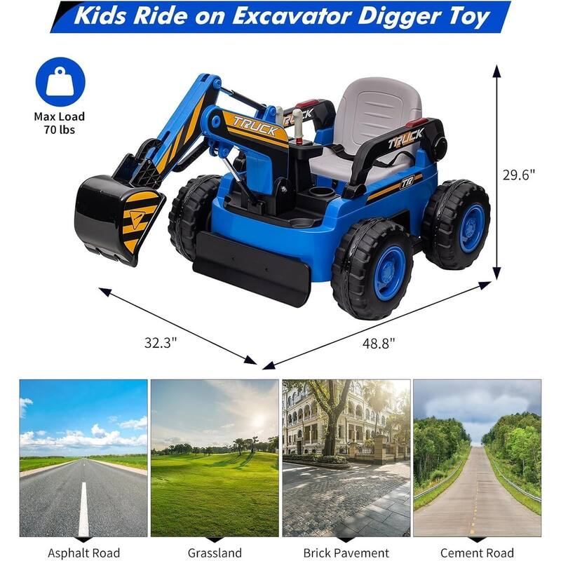Kids Ride-On Electric Excavator Digger with Remote Control