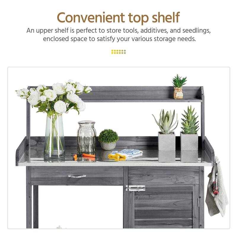 Yaheetech Fir Wood Potting Bench with Metal Tabletop
