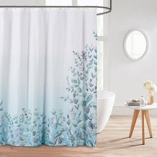 Style Quarters Leah Gray/Blue/Green and White Leaves Shower Curtain ...