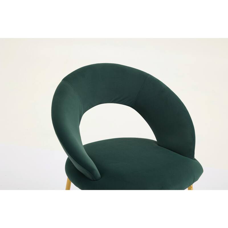 Set of 1 Velvet Dining Chair with Curved Backrest and Gold Metal Legs