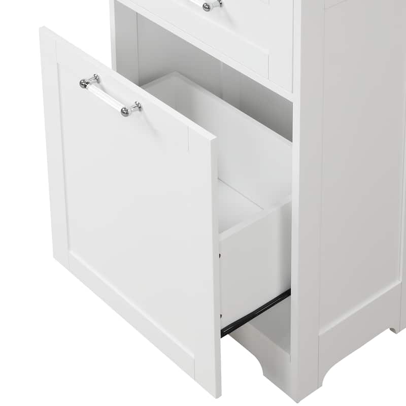 Roomfitters Tall Freestanding Bathroom Cabinet with 2 Drawers of Varying Sizes and Adjustable Shelf Painted MDF