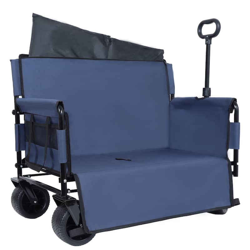 3-In-1 Convertible Folding Wagon Cart With Bench Seat & Storage-500lbs Heavy-Duty Utility Wagon,180l Capacity All-Terrain Wheels