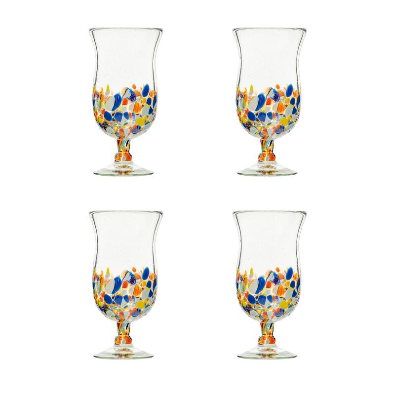 10 Strawberry Street Pueblo Handblown Mexican Glassware, Set of 4 - 15 oz. Hurricane