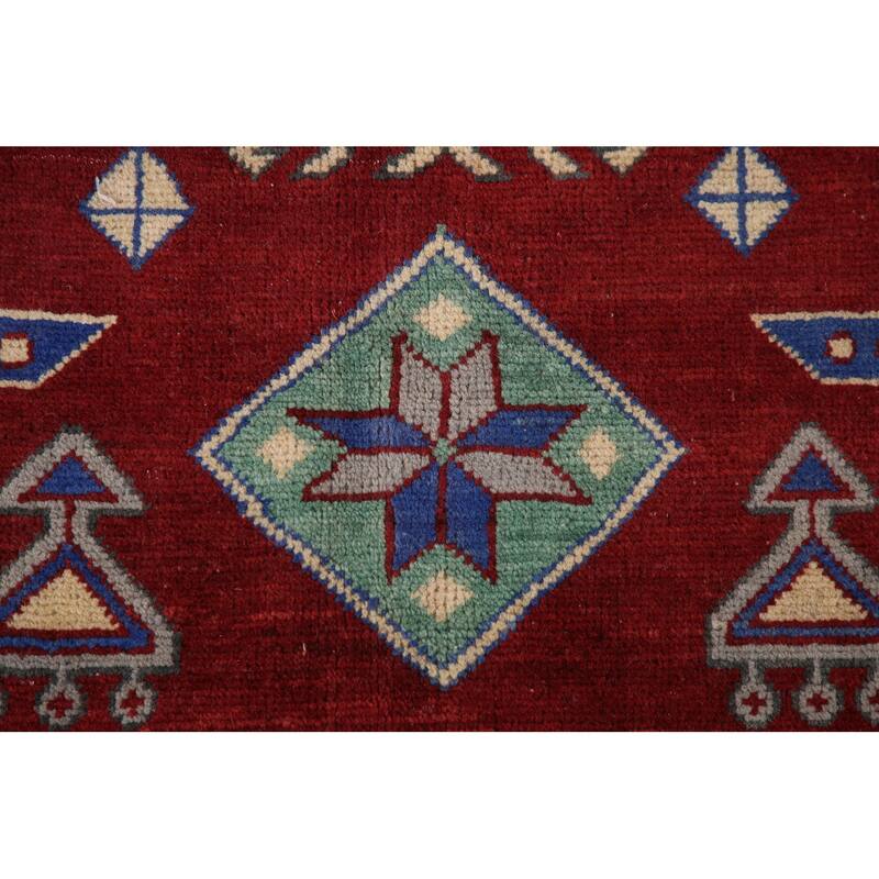 Large Red Geometric Kazak Oriental Area Rug Handmade Wool Carpet - 9'8" x 15'6"