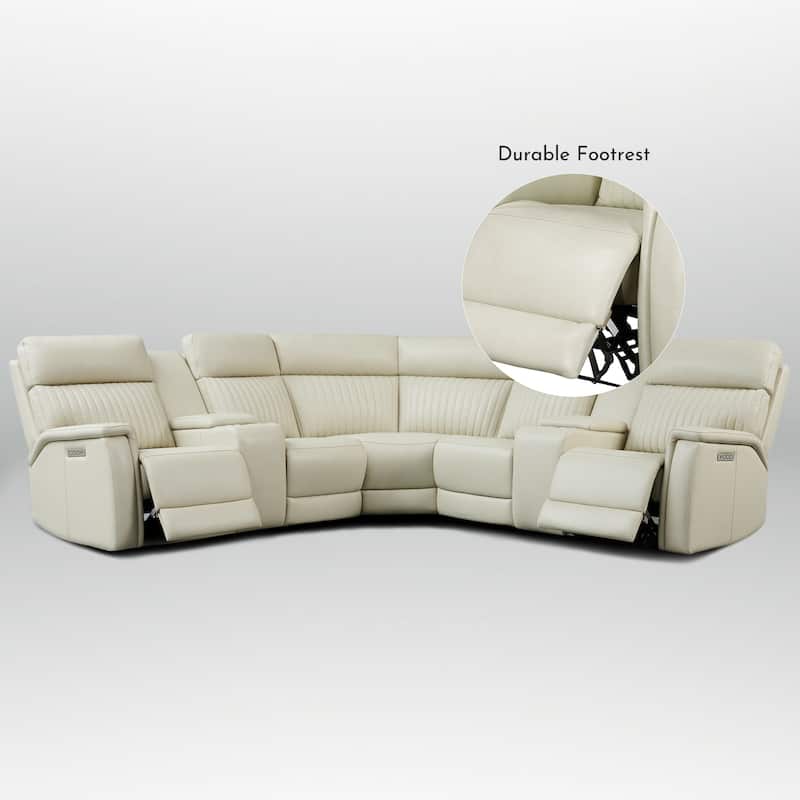 7PCS, 3 Power Recliners, Leather Reclining Sectional with Zero Gravity, USB Port & USB-C Port