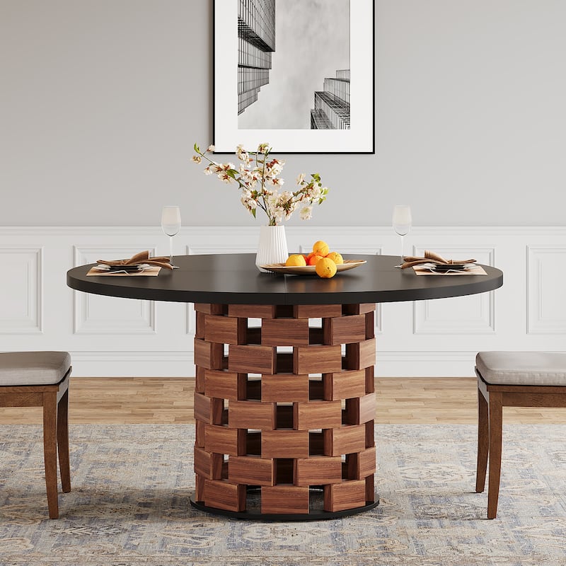 47-Inch Round Dining Table for 4, Farmhouse Kitchen Table - Black and Brown