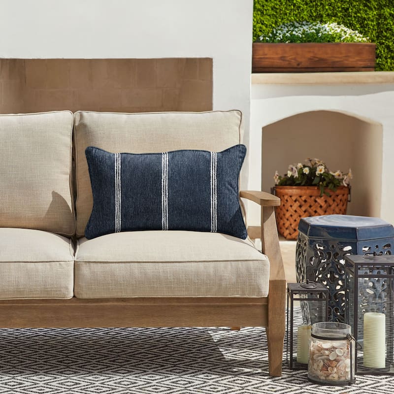 Sunbrella Textured Indoor/Outdoor Corded Lumbar Pillow (Single) - 14 in H x 24 in W x 6 in D - Lengthen Indigo