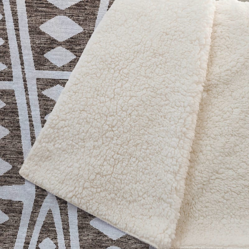 Premium Machine Washable ASB112 Modern Boho Sherpa Throw Blanket