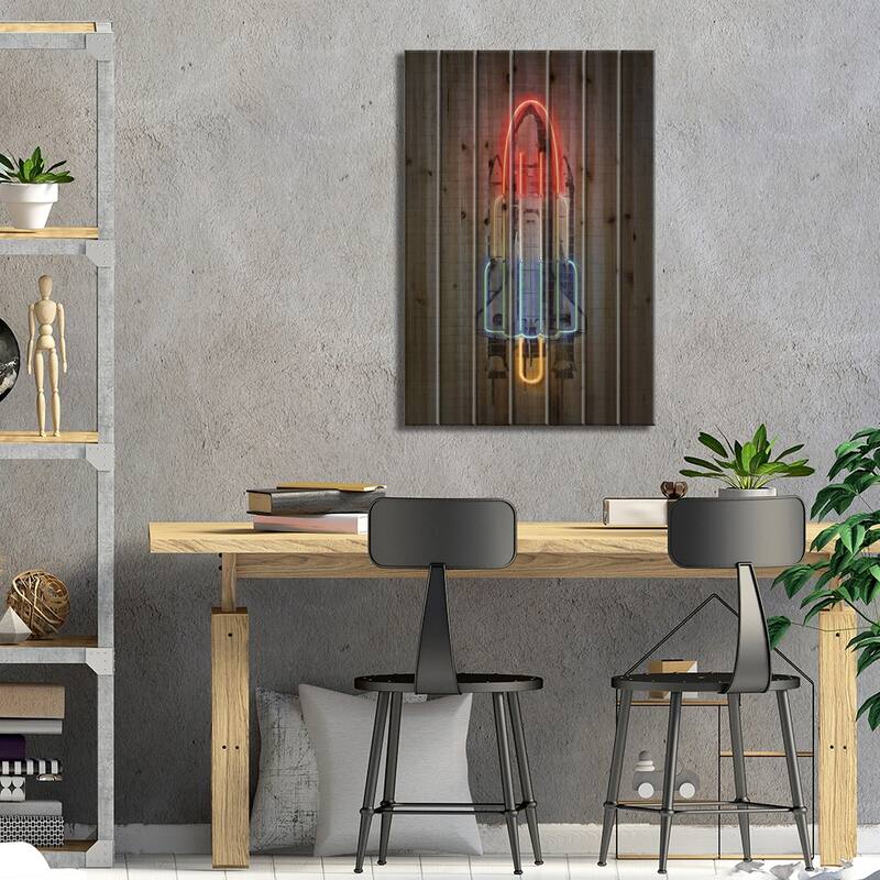 Rocket Print On Wood by Octavian Mielu - Multi-Color