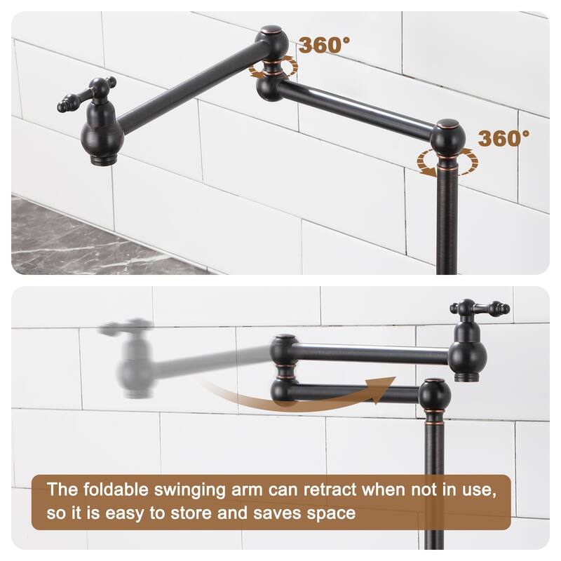 Vintage Deck Mount Pot Filler Kitchen Faucet, with Folding Stretchable Double Joint Swing Arms