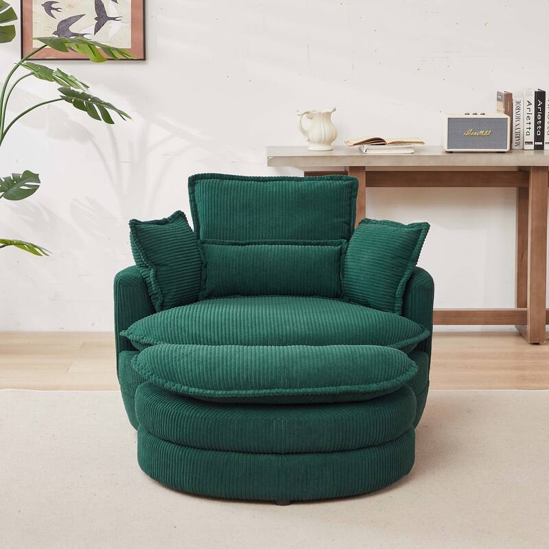 Oversized Swivel Chair with moon storage ottoman