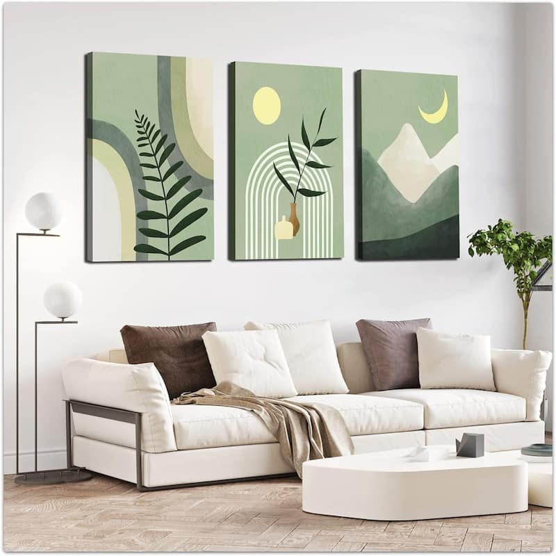 Sage Green Minimalist Framed Canvas Wall Art - 16 x 24