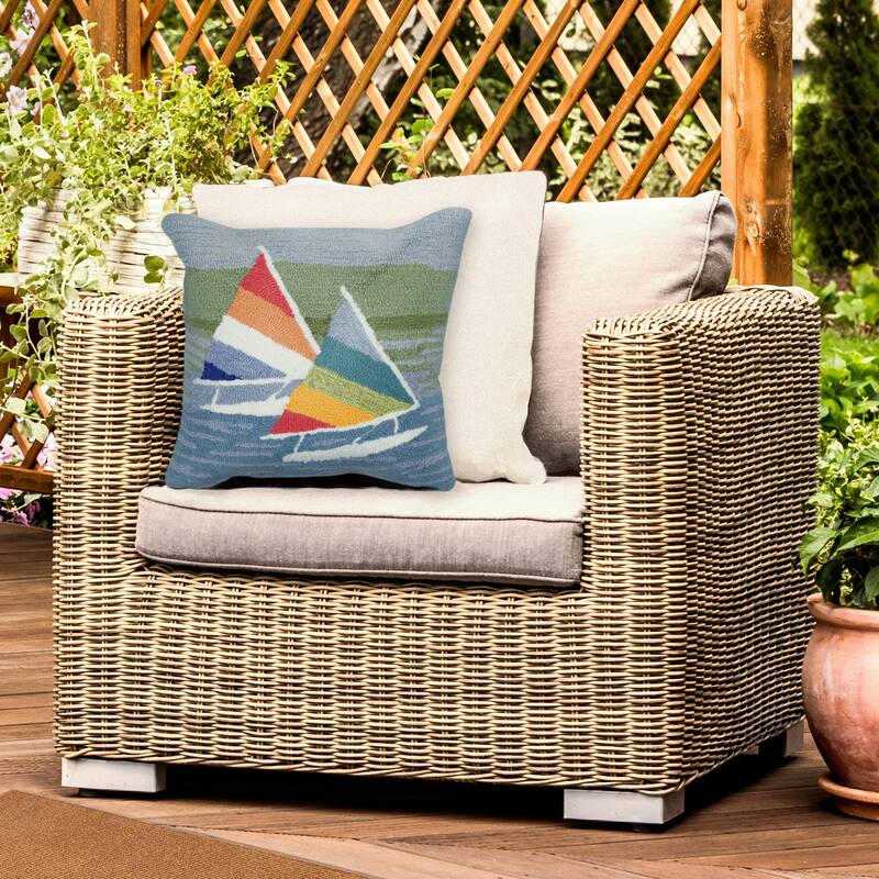 Liora Manne Frontporch Sailing Indoor/Outdoor Pillow - Accent - 18" x 18" - Polyester - Lake