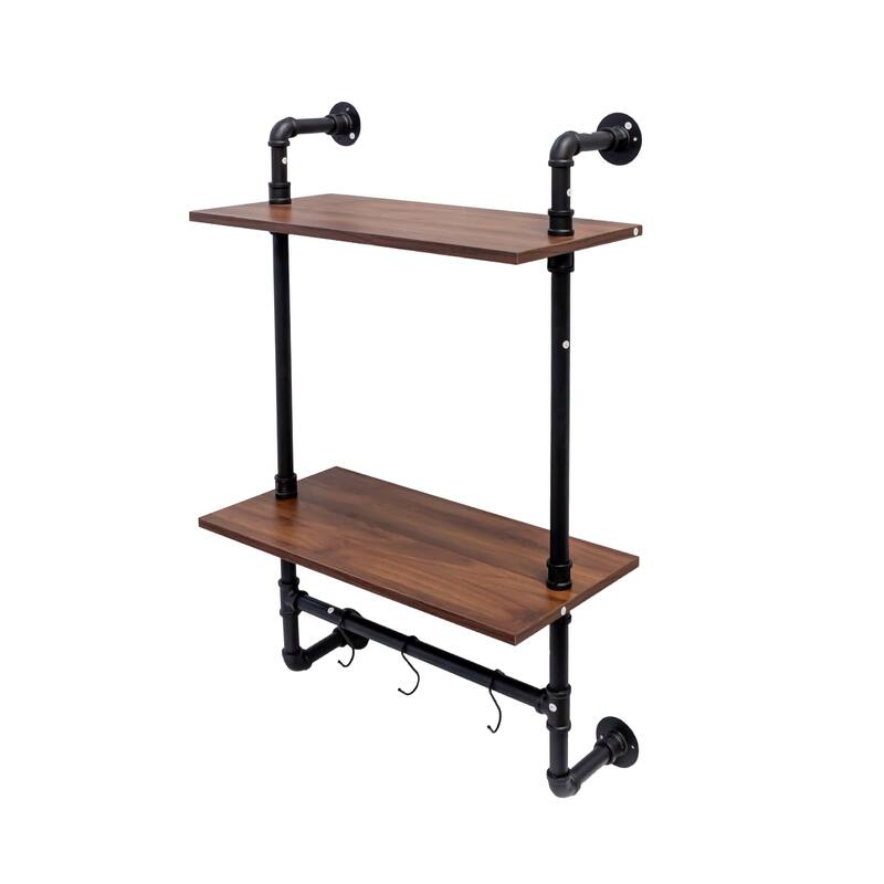 GDFStudio - Sara Industrial Wall-Mounted 3-Tier and 2-Tier Wood & Metal Floating Shelves