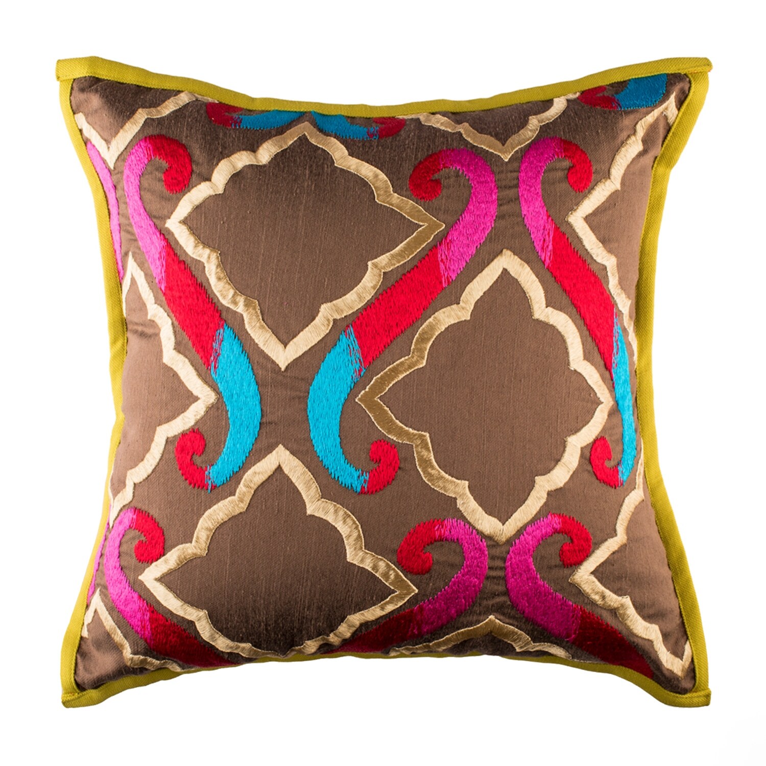 Shop Brown Embroidered Damask Decorative Handmade Throw Pillow