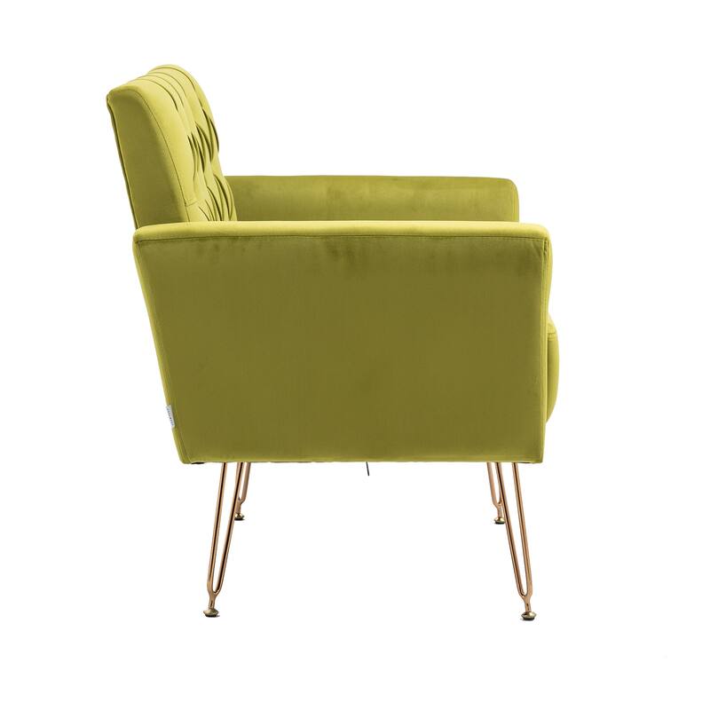 Velvet Upholstered Armchair Single Sofa Modern Tufted Reading Chairs Gold Metal Leg Wingback Chairs for Living Room Bedroom