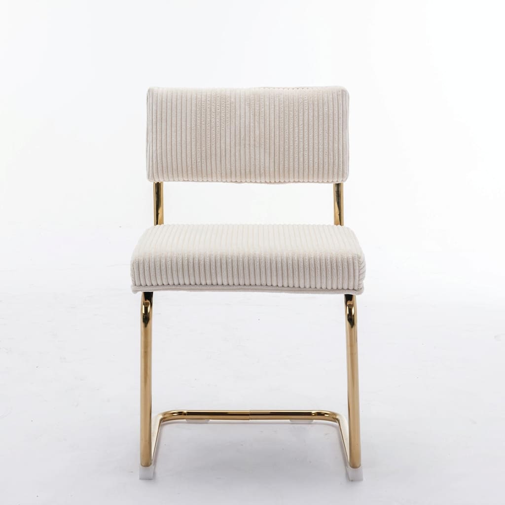 Modern Corduroy Dining Chairs - Gold Metal Base - Armless - Channel Tufting - Set of 2