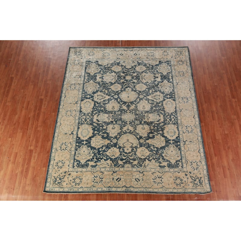 Blue Vegetable Dye Ziegler Oriental Area Rug Hand-Knotted Wool Carpet - 8'4"x 9'9"