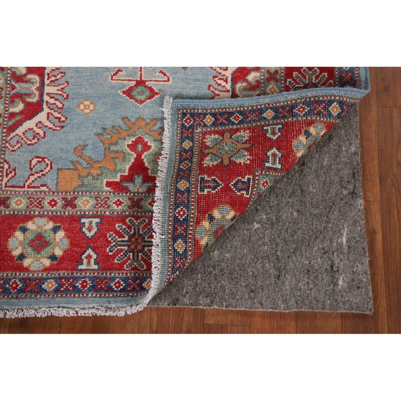 Light Blue Geometric Kazak Rug Handmade Traditional Wool Carpet - 3'0" x 4'11"