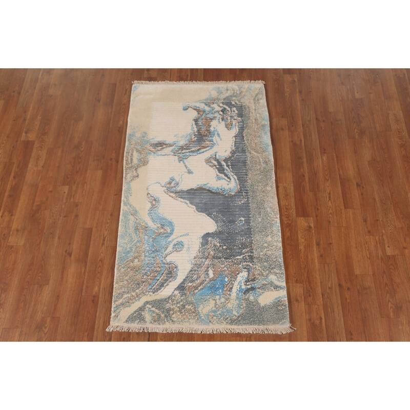 Modern Indian Abstract Accent Rug Handmade Wool Carpet - 2'9"x 4'10"