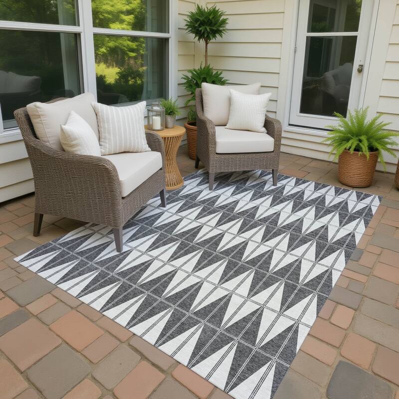 Machine Washable Indoor/ Outdoor Modern Zeke Chantille Rug - Ivory - 3' x 5'
