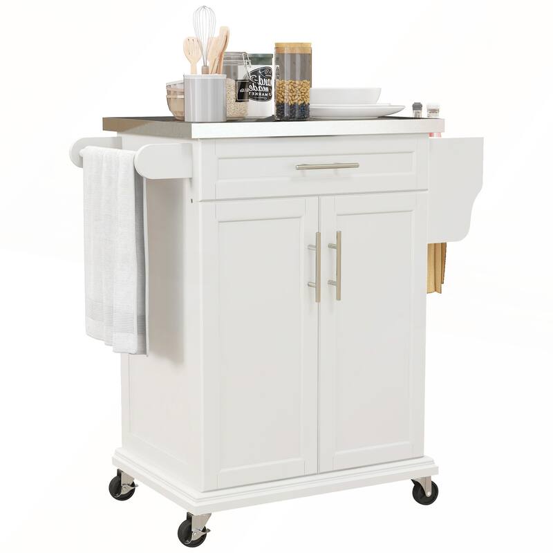 Rolling Kitchen Cart with Stainless Steel Countertop