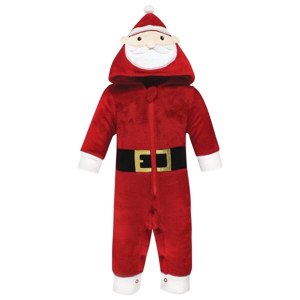 slide 1 of 1, Hudson Baby Unisex Baby Plush Jumpsuits, Santa 0-3 Months - Santa