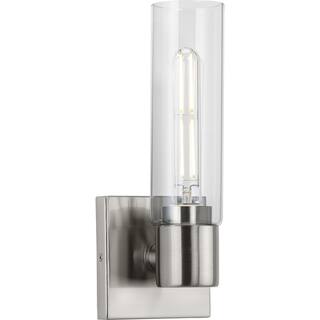 Clarion Collection 1-Light Brushed Nickel Clear Glass Modern Wall Light