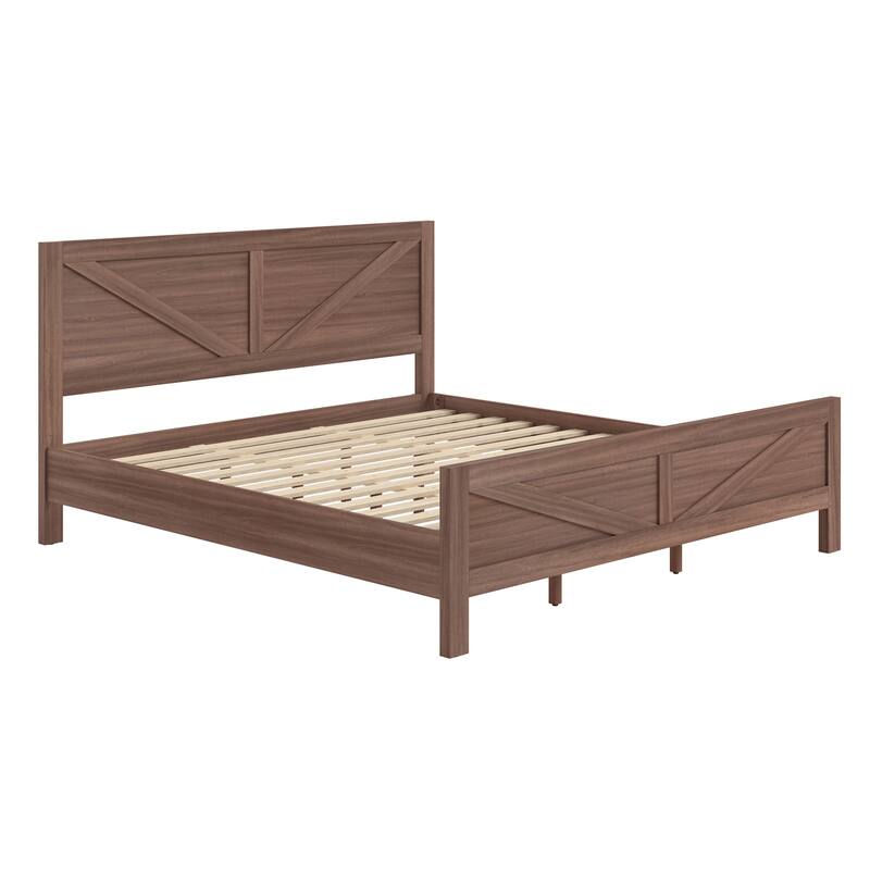 King/Queen Size Wood Platform Bed Frame With Headboard, Solid Wood Platform Bed, No Box Spring Needed, Easy Assembly