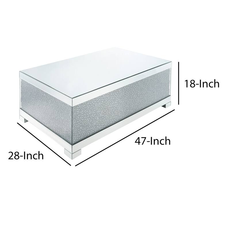 Rectangular Wooden Coffee Table with Faux Crystal Inlays, Silver