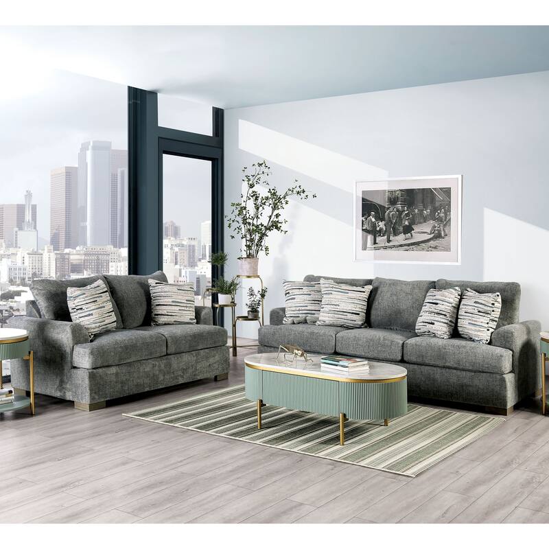 Nort Transitional Fabric Upholstered Flared Arms 2-Piece Sofa Set by Furniture of America - Gray