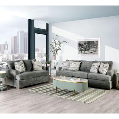 Nort Transitional Fabric Upholstered Flared Arms 2-Piece Sofa Set by Furniture of America