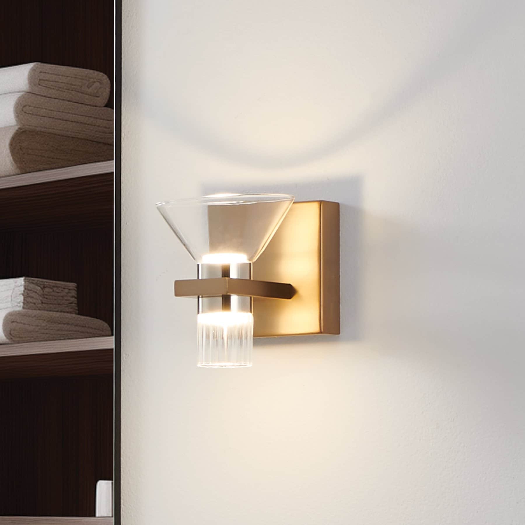 Thesis Blake 5-inch 2-light Champagne Gold and Polished Nickel 5CCT LED Vanity Light with Clear and Clear Ribbed Glass