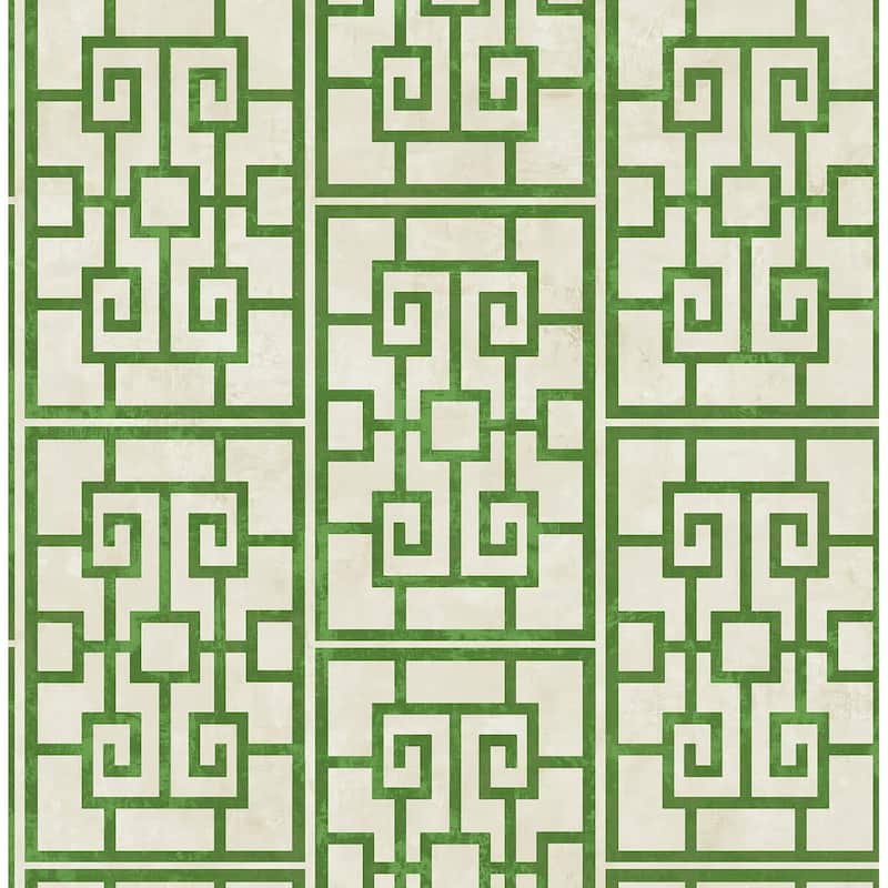 Seabrook Designs Koi Dynasty Lattice Unpasted Wallpaper - 20.5 in. W x 33 ft. L - Metallic Pearl and Emerald Green