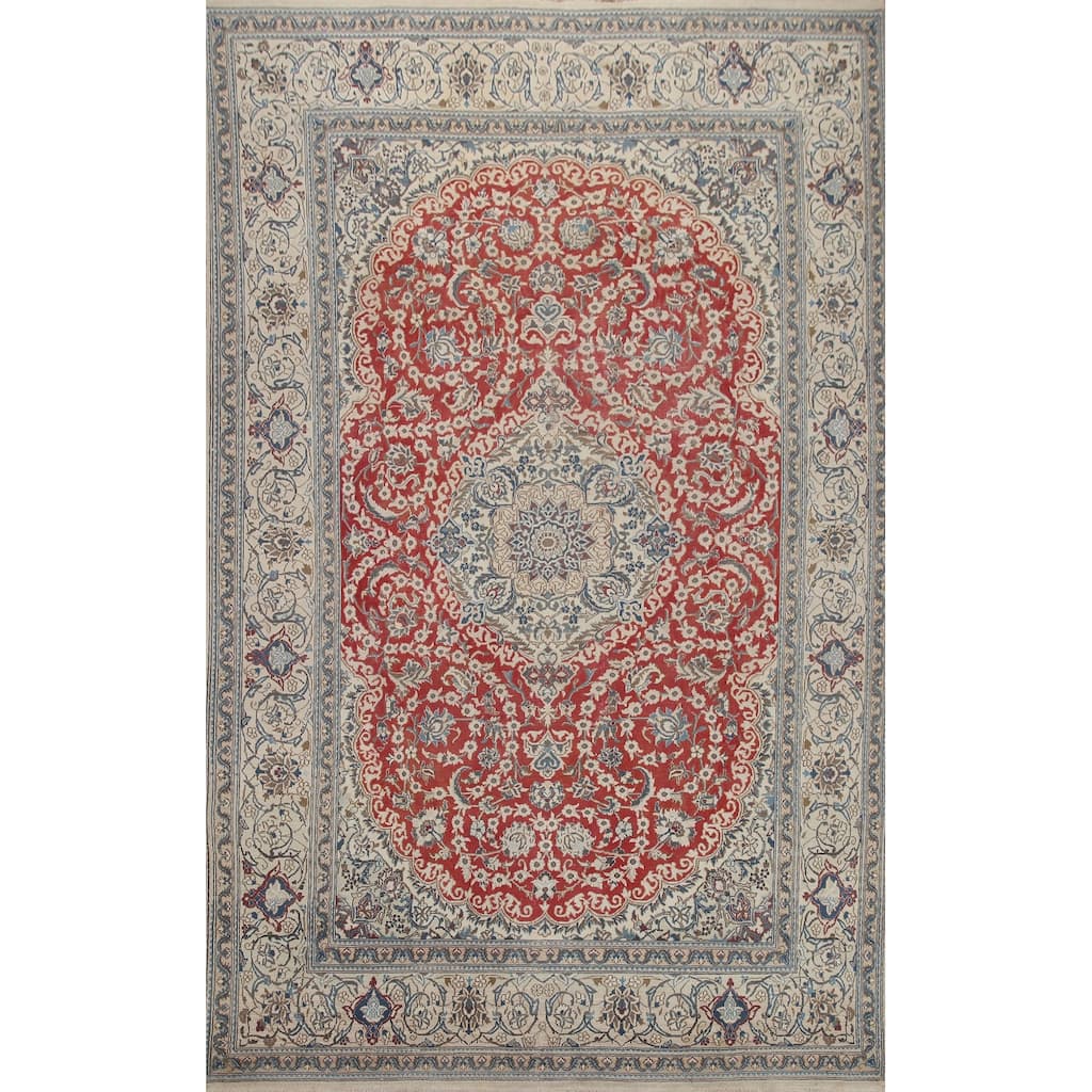 Hand Knotted Oriental 100% Wool Carpet Traditional Floral Red Nain Area Rug - 11' 1'' X 7' 10''