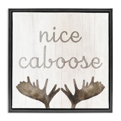 Stupell Nice Caboose Bathroom Moose Antlers Framed Floater Canvas Wall Art Design by Lil' Rue
