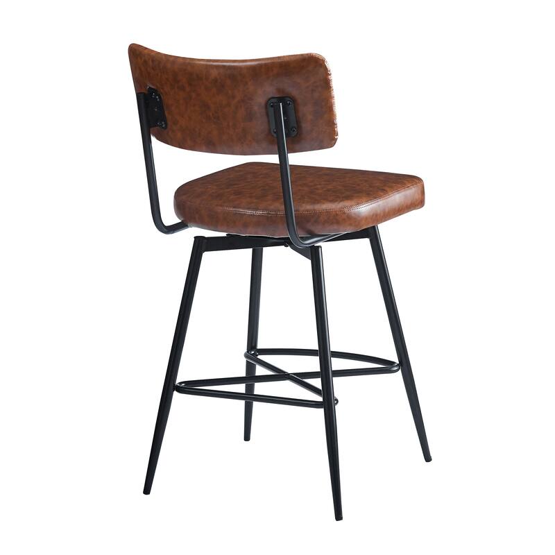 Roomfitters 26'' Retro Swivel Counter Stools, Set of 2 PU Leather Bar Chairs with Cushioned Seat and Iron Frame