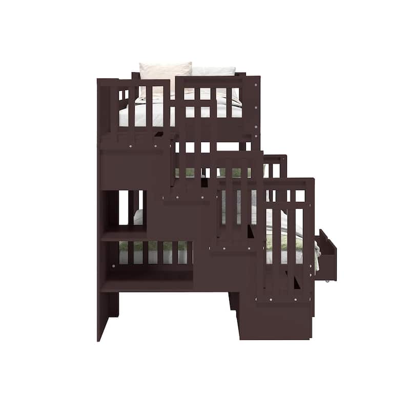 Taylor & Olive Trillium Twin over Full Stairway Bunk Bed, 2 Drawers