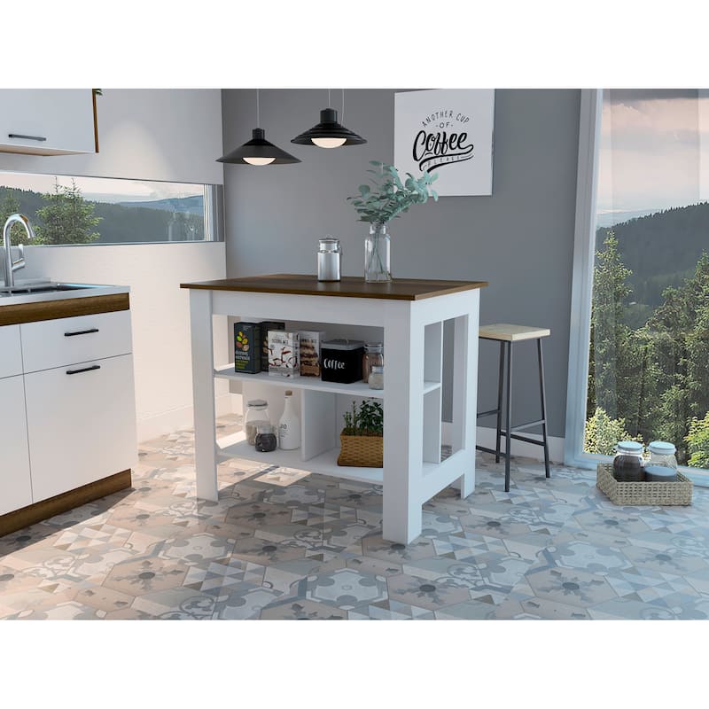 Kitchen Island,Storage Island, Four Legs, Three Shelves