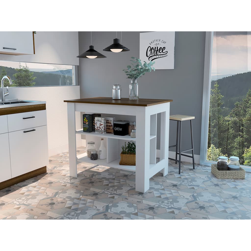 Kitchen Island,Storage Island, Four Legs, Three Shelves