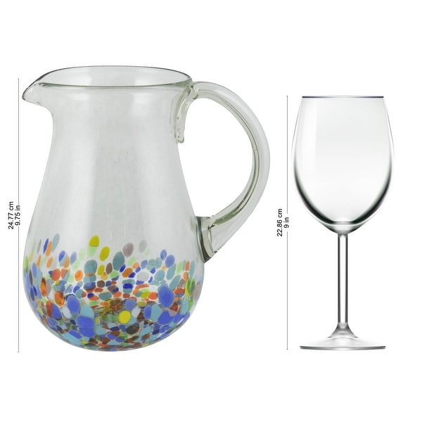 NOVICA Handmade Confetti Festival Blown Glass Pitcher (Mexico) - 7.75*8.25