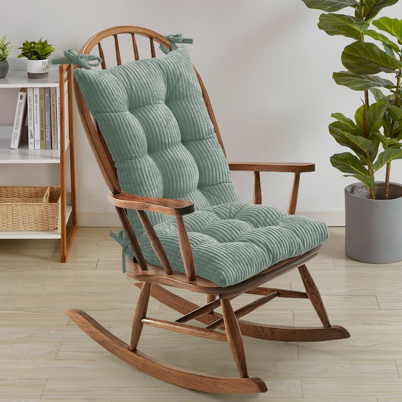 Sweet Home Collection 2 Piece Velvet Ribbed Non Slip Rocking Chair Cushion Sets - Mint