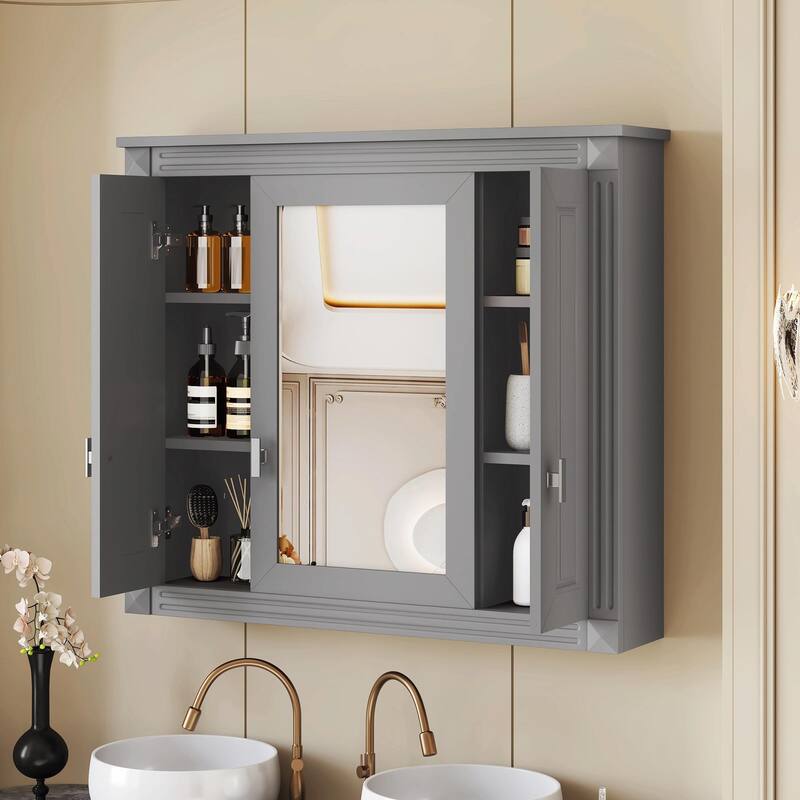 Wall-Mounted Medicine Cabinet with 4 Shelves, Mirrored Door Over-Toilet Storage