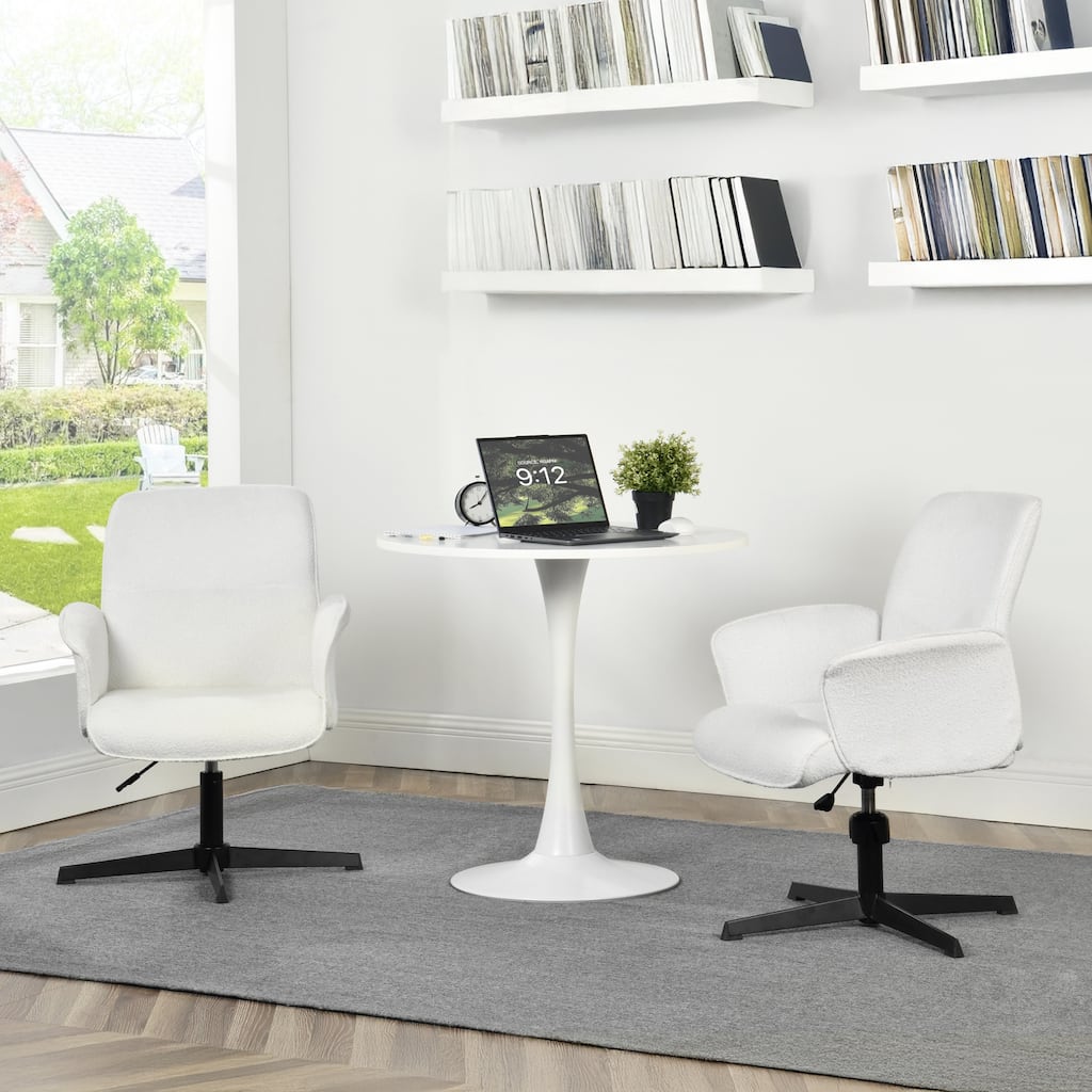 Homy Casa 3-Piece Round Table and Swivel Chair Set - White Tulip Table with 2 Office Chairs